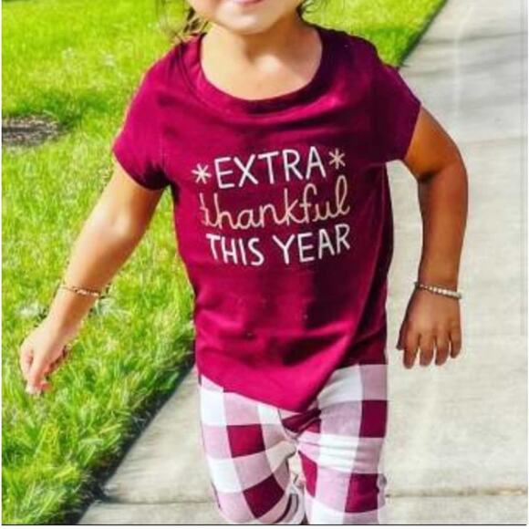 Thanksgiving 2pc Set Extra Thankful Short Sleeve T-Shirt & Leggings SET NWT 4T - Picture 1 of 5